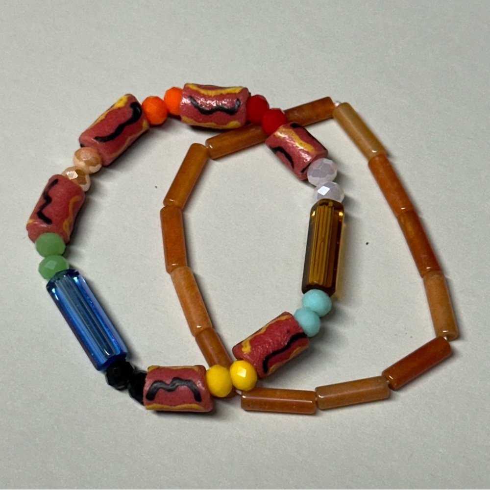 Set of 2 Funky Beaded & Crystal Bracelets